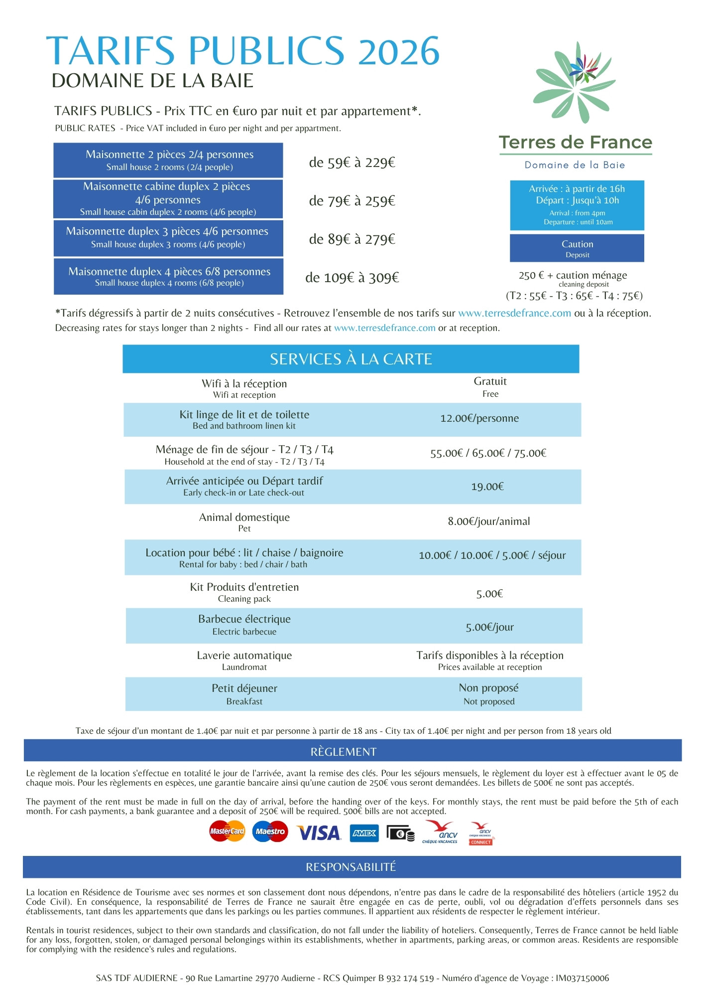 Tarifs publics 2026