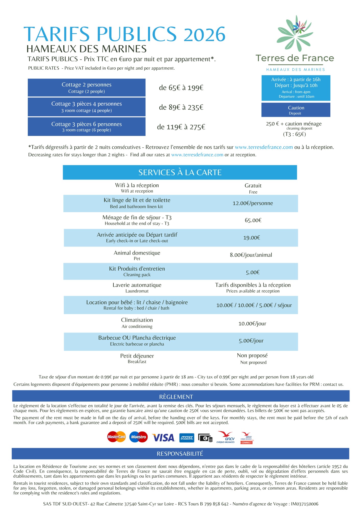 Tarifs publics 2026