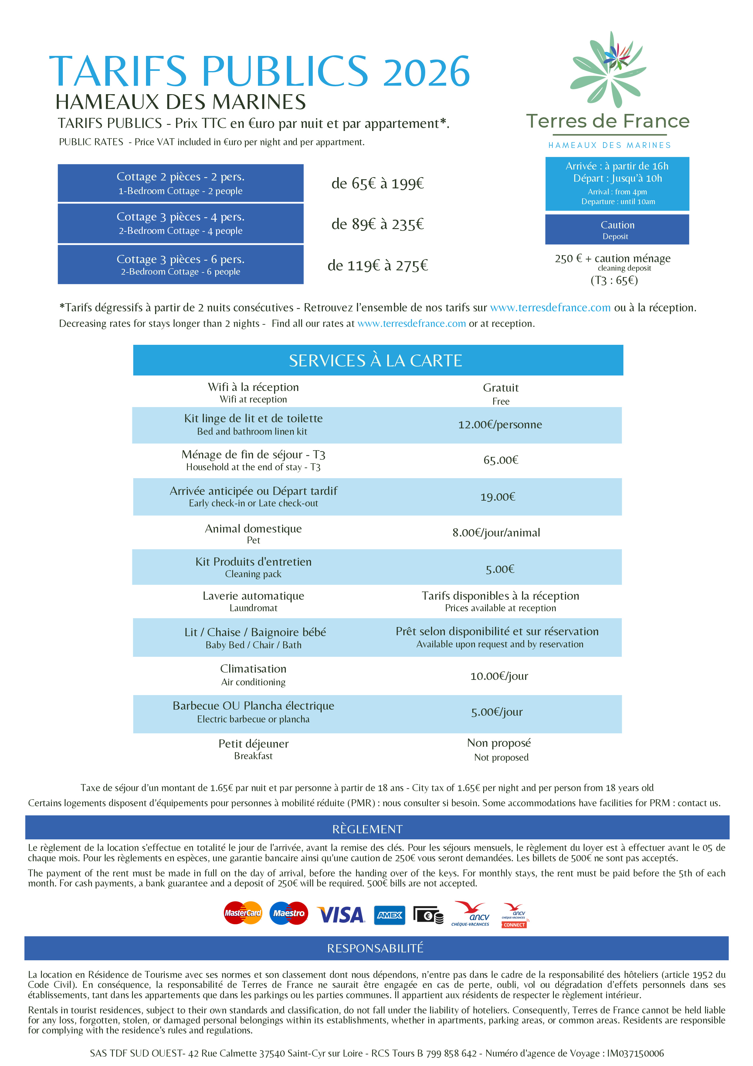 Tarifs publics 2026